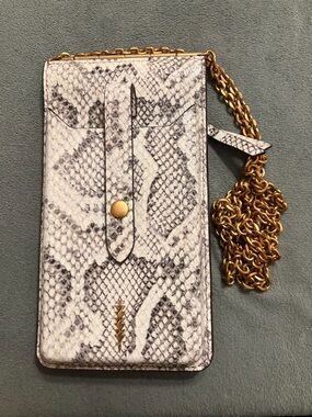 Snake-Print Crossbody Wallet with Gold Chain